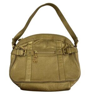 Lauren Ralph Lauren Metallic Gold/Bronze Pebble Leather Shoulder Bag Logo Charm